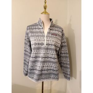 Vineyard Vines Fair Isle Sherpa Fleece Shep Shirt Pullover Gray White Medium